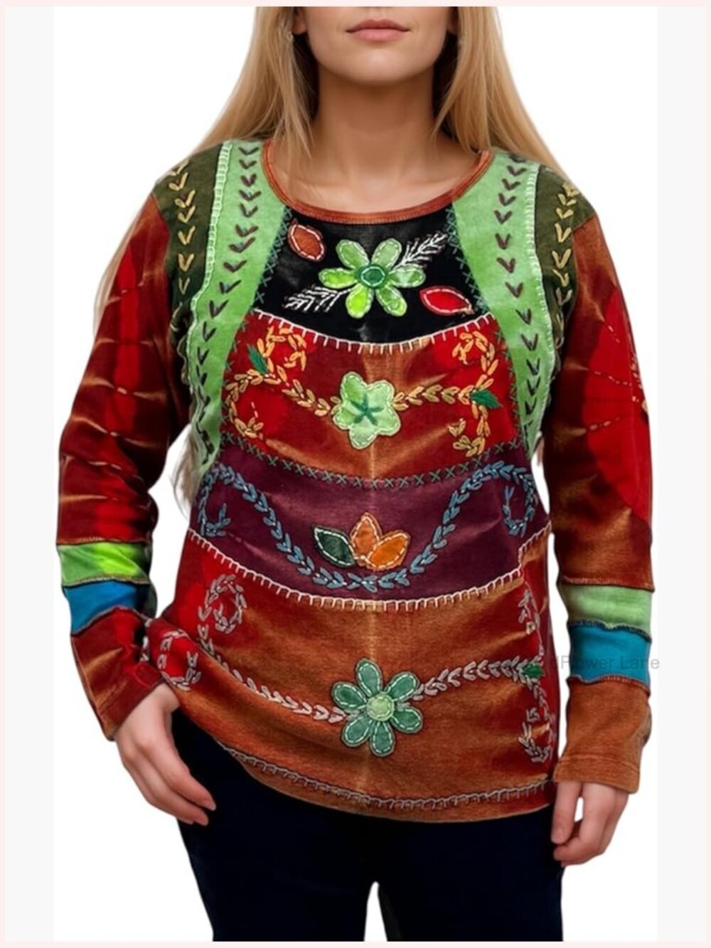 Hand-Embroidered Cotton Boho Long Sleeve Blouse Tunic